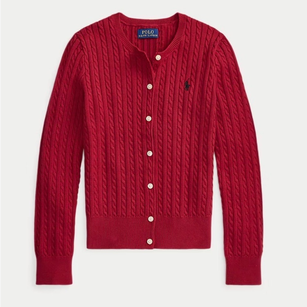 Polo by Ralph Lauren Red Cable-Knit Button Cardigan Sweater